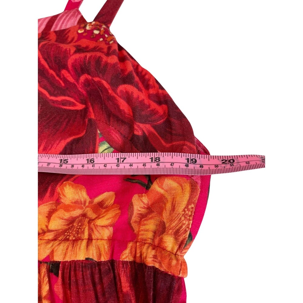 Farm Rio Tiered Maxi Dress Sz M Pink Vibrant Floral Boho Free Spirited Feminine - Picture 9 of 14